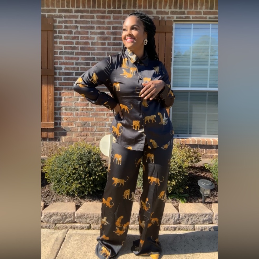 2 piece black & gold button down set